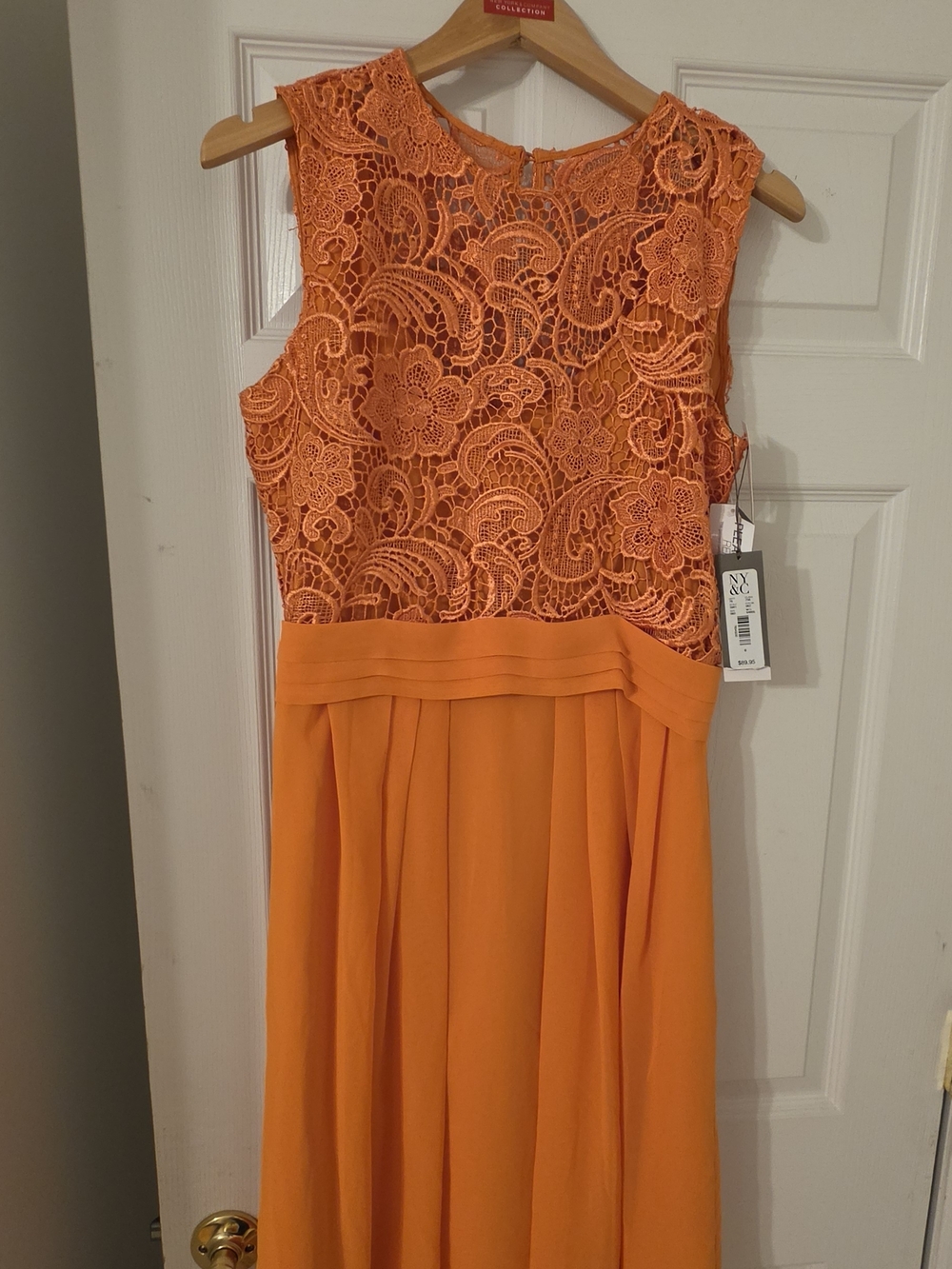 New York & Company Orange Lace Bodice Sleeveless Dress